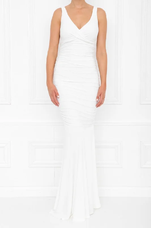 GABBY WHITE FISHTAIL BRIDESMAID MAXI DRESS Comfortable Fitted Maxi Dress