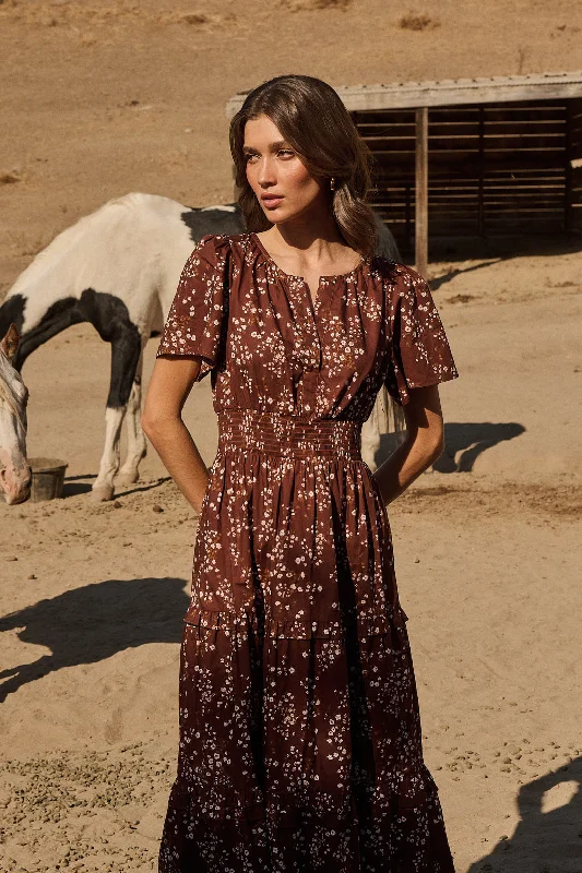 Gibson Floral Palmer Poplin Tiered Maxi Dress Trendy Maxi Dress with Bow