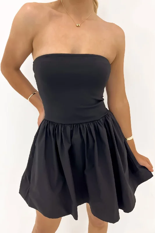 Hanna Mini Dress Black Comfortable Off-Shoulder Mini Dress