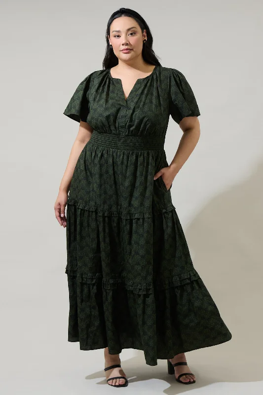 Haslet Floral Palmer Poplin Tiered Maxi Dress Curve Fashionable Printed Maxi Dress