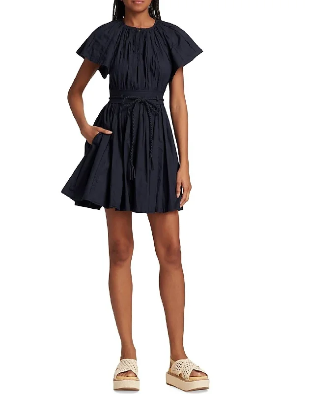 Jessa Belted Mini Dress In Midnight Blue Comfortable Boho Mini Dress