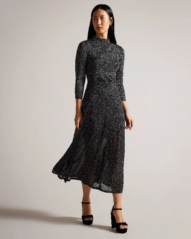 Kannie Metallic Knitted Maxi Dress Black Cozy Longline Maxi Dress