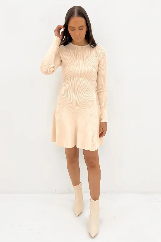 Kiani Rib Knit Mini Dress Cream Cozy Knit Mini Dress
