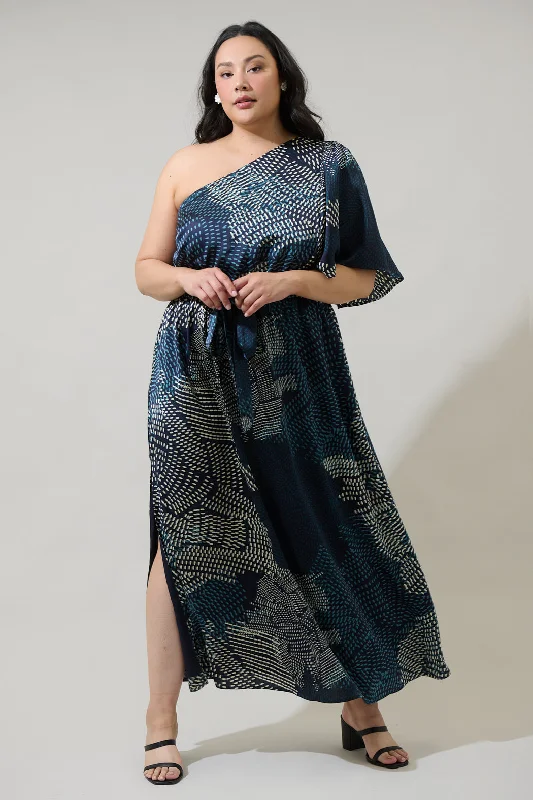 Kirby Geometric Meara One Shoulder Satin Maxi Dress Curve Comfortable Maxi Dress with Sleeves Kirby Geometric Meara One Shoulder Satin Maxi Dress Curve Comfortable Maxi Dress with Sleeves