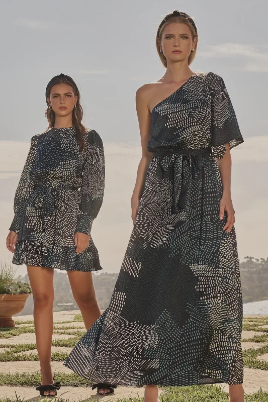 Kirby Geometric Meara One Shoulder Satin Maxi Dress Elegant Velvet Maxi Dress