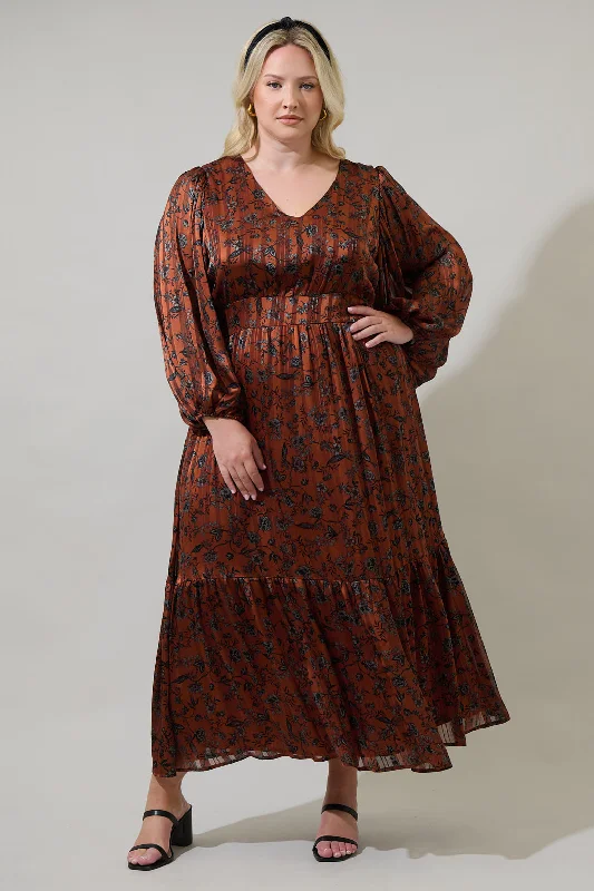 Leoben Floral Kent Long Sleeve Maxi Dress Curve Comfortable Bohemian Maxi Dress