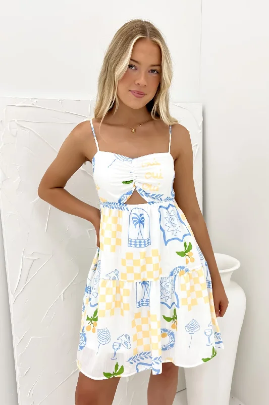 Lilli Mini Dress Blue Yellow Holiday Cozy Cotton Mini Dress