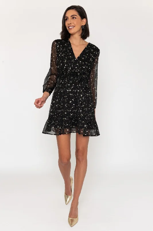 Long Sleeve Chiara Mini Dress in Black Classic White Mini Dress