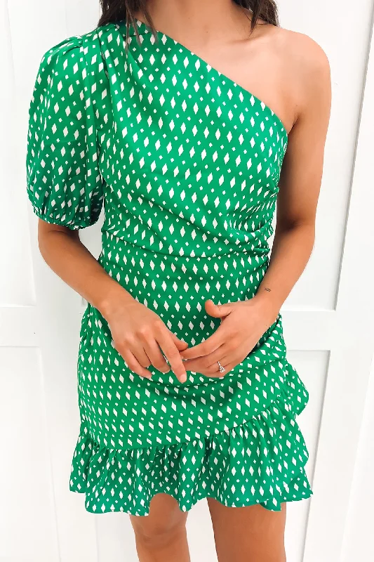 Mackenzie Mini Dress Green White Fashionable Denim Mini Dress