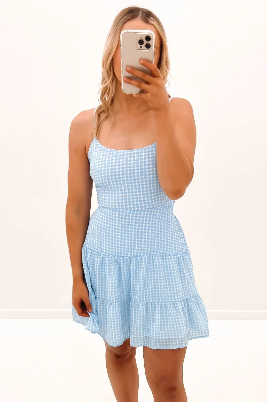 Maisy Check Mini Dress Blue Classic Solid Mini Dress