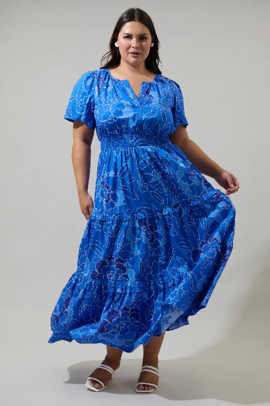 Maris Floral Palmer Poplin Tiered Maxi Dress Curve Classic Black Maxi Dress