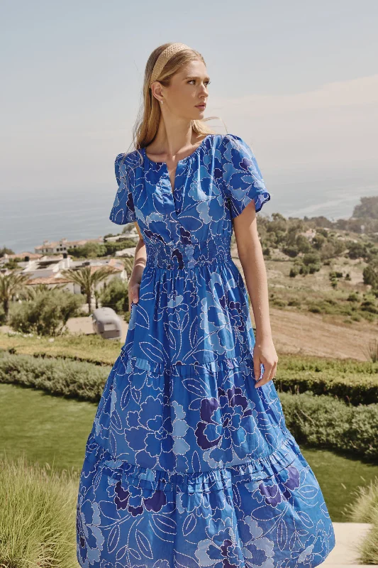 Maris Floral Palmer Poplin Tiered Maxi Dress Fashionable Button-Down Maxi Dress