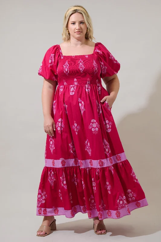 Mercer Floral Berky Smocked Maxi Dress Curve Fashionable Halter Neck Maxi Dress