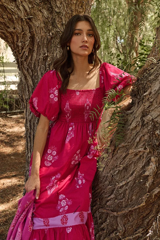 Mercer Floral Berky Smocked Maxi Dress Trendy Off-Shoulder Ruffle Maxi Dress
