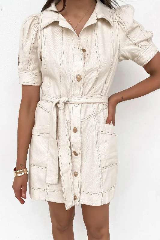 Nova Denim Mini Dress Cream Stylish Button-Down Mini Dress