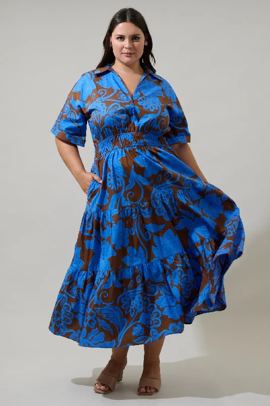 Ofelia Floral Milah Tiered Collared Maxi Dress Curve Comfortable Fitted Maxi Dress