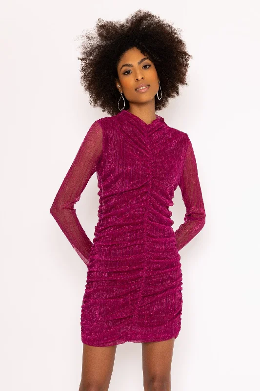 Pink Lurex Kimora Mini Dress Trendy Button-Detail Mini Dress