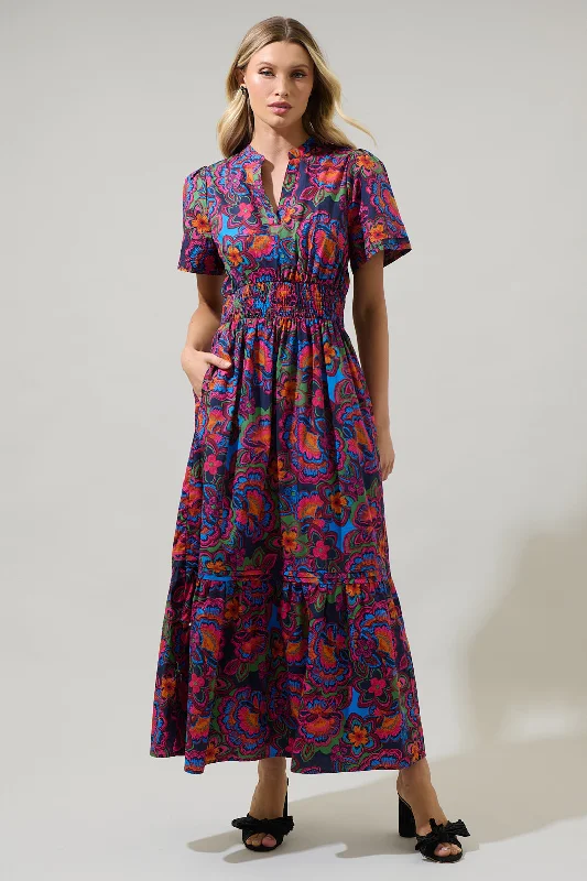 Raveena Midnight Belraj Poplin Maxi Dress Comfortable Flowy Maxi Dress