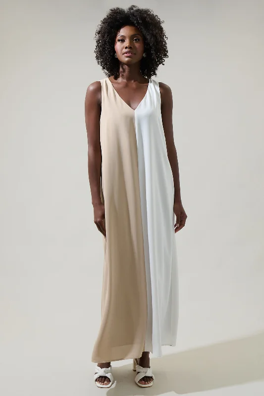 Safford Color Block Shift Maxi Dress Comfortable Maxi Dress with Belt