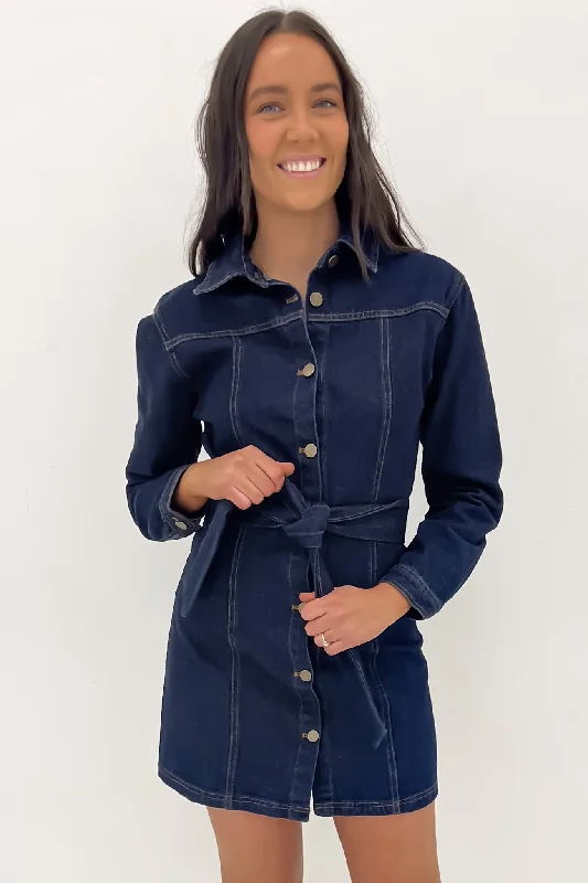 Shannon Denim Mini Dress Blue Comfortable Polka Dot Mini Dress