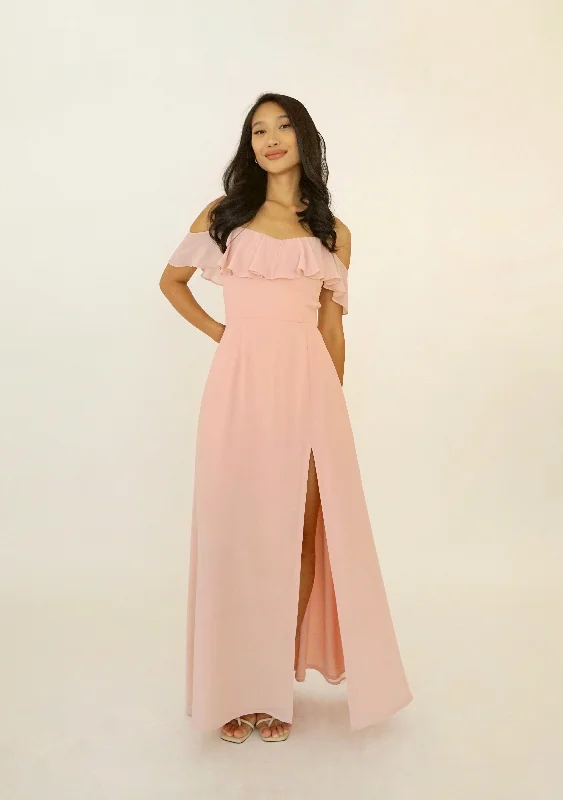 Simone maxi dress (BLUSH) Cozy Cold-Shoulder Maxi Dress