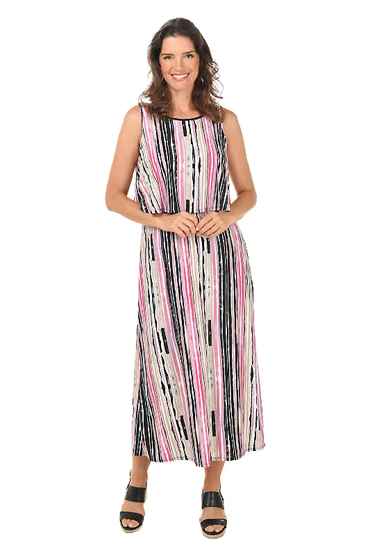 Striped Popover Sleeveless Maxi Dress Stylish Boho Maxi Dress