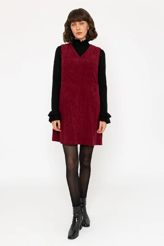 Sleeveless Pinafore Mini Dress in Burgundy Cozy Knitted Mini Dress