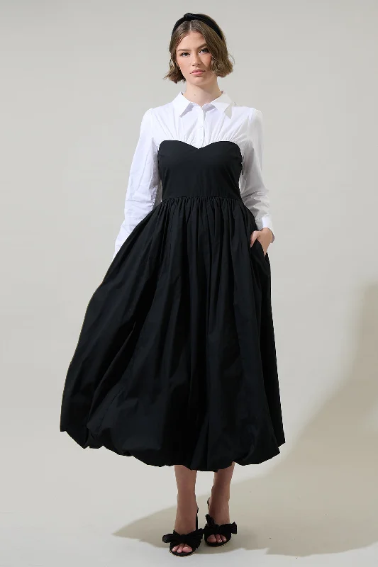 Stori Collared Long Sleeve Maxi Dress Classic Solid Maxi Dress