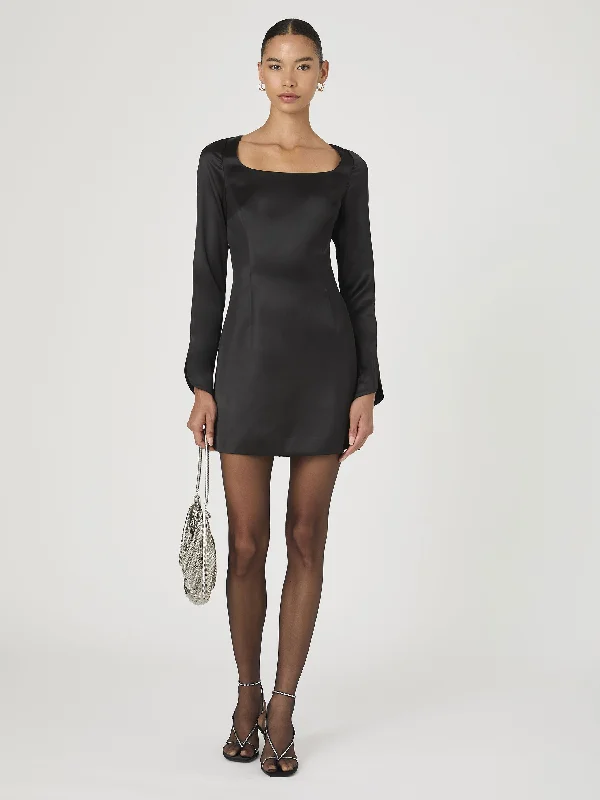 Structured Satin Long Sleeve Scoop Neck Mini Dress Comfortable Wrap Mini Dress