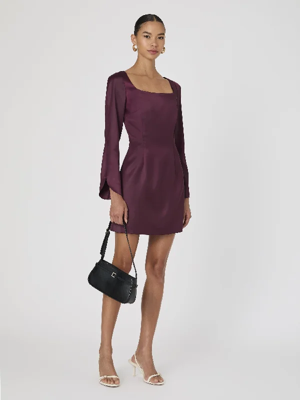 Structured Satin Long Sleeve Scoop Neck Mini Dress Stylish Short Sleeve Mini Dress