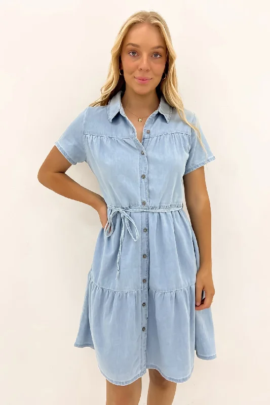 Tobi Denim Mini Dress Light Blue Casual High-Waist Mini Dress