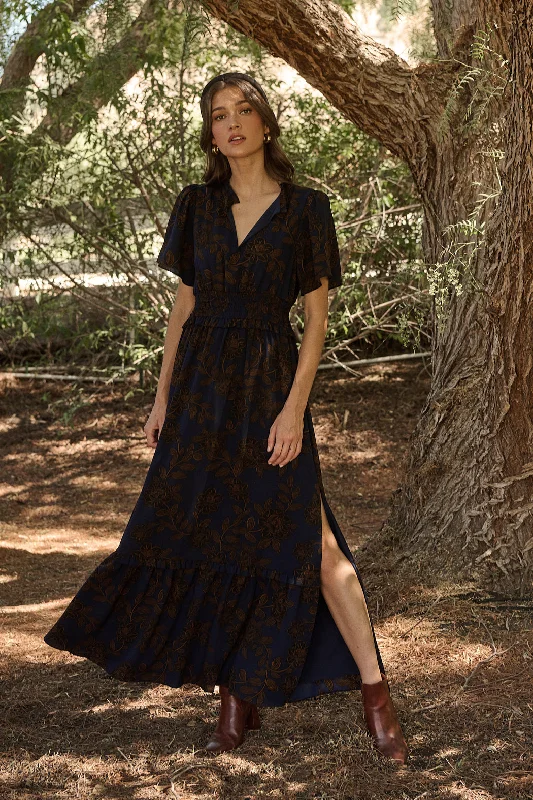 Tolleson Floral Valencia Split Neck Maxi Dress Chic Off-Shoulder Maxi Dress