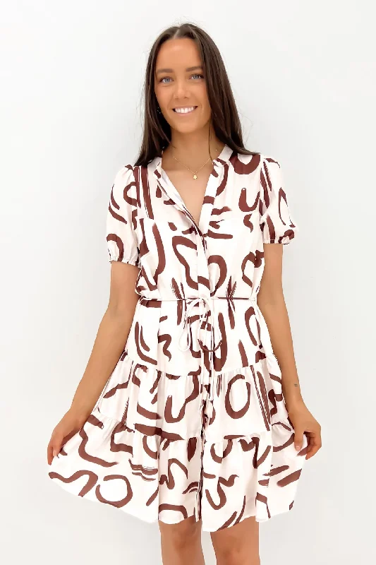 Vickie Mini Dress Brown Swirl Trendy Wraparound Mini Dress