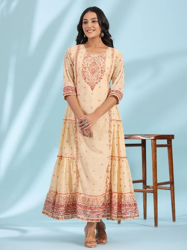 Women's Ivory Georgette Printed Maxi Dress - Juniper Comfortable Maxi Dress with Sleeves Women's Ivory Georgette Printed Maxi Dress - Juniper Comfortable Maxi Dress with Sleeves