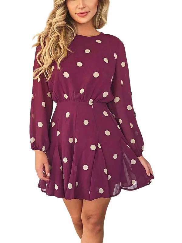 Womens Polka Dot Short Mini Dress Classic Floral Print Mini Dress