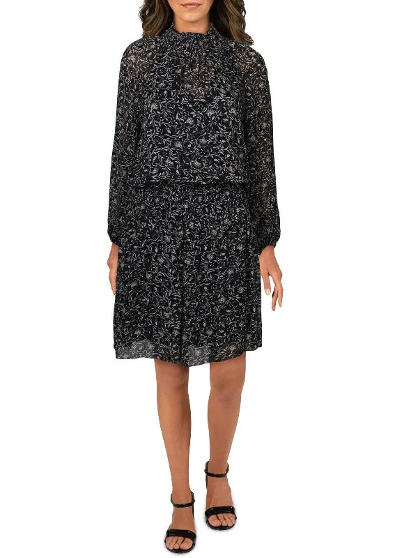 Womens Printed Smocked Mini Dress Trendy Mini Dress with Belt