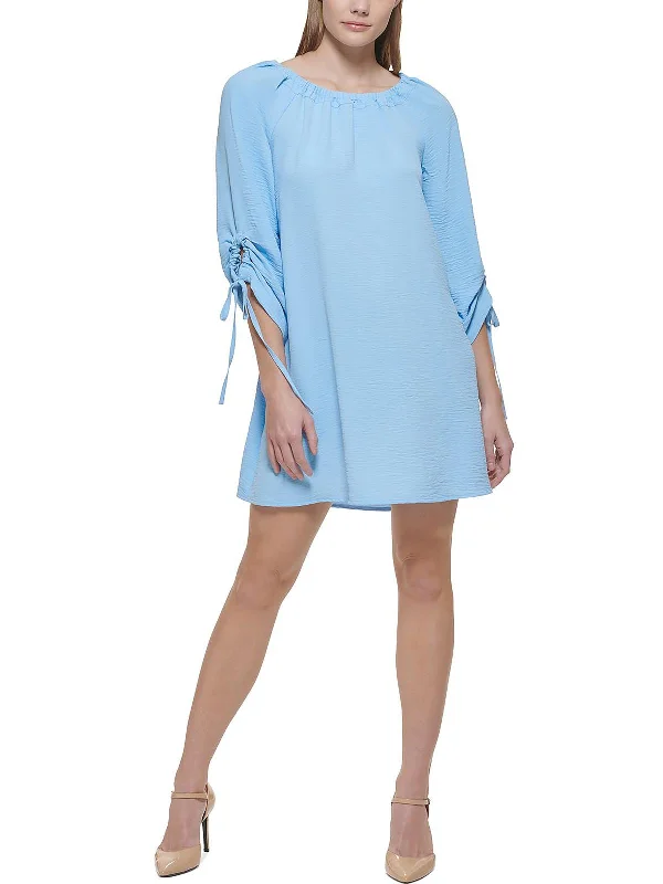 Womens Ruched Tie Sleeve Mini Dress Comfortable One-Shoulder Mini Dress