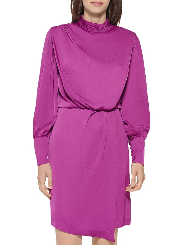 Womens Satin Short Mini Dress Comfortable Fit-and-Flare Mini Dress