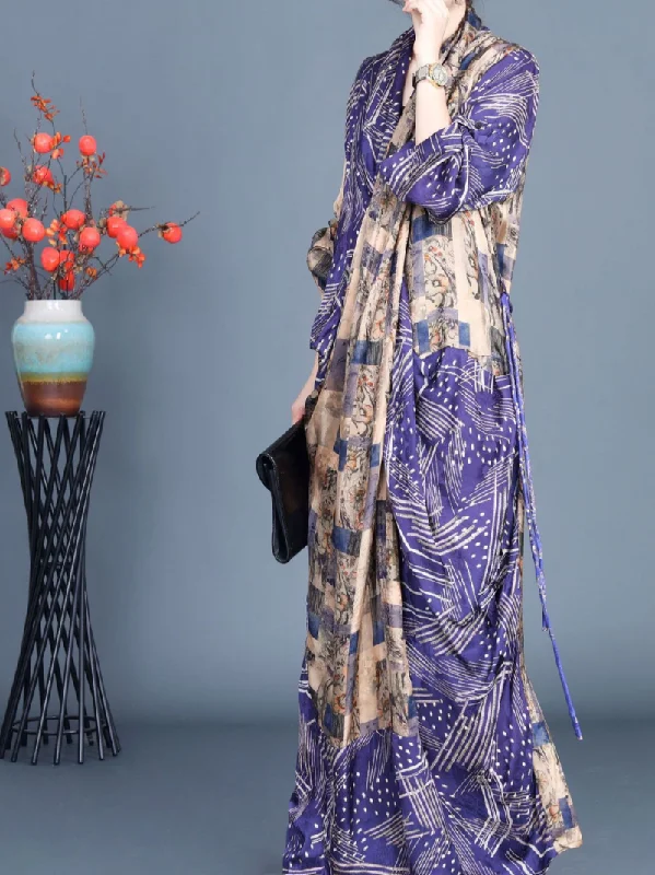 Women's Spring and Summer Belt Printed Long Maxi Dress Stylish Maxi Dress with Pleats Women's Spring and Summer Belt Printed Long Maxi Dress Stylish Maxi Dress with Pleats
