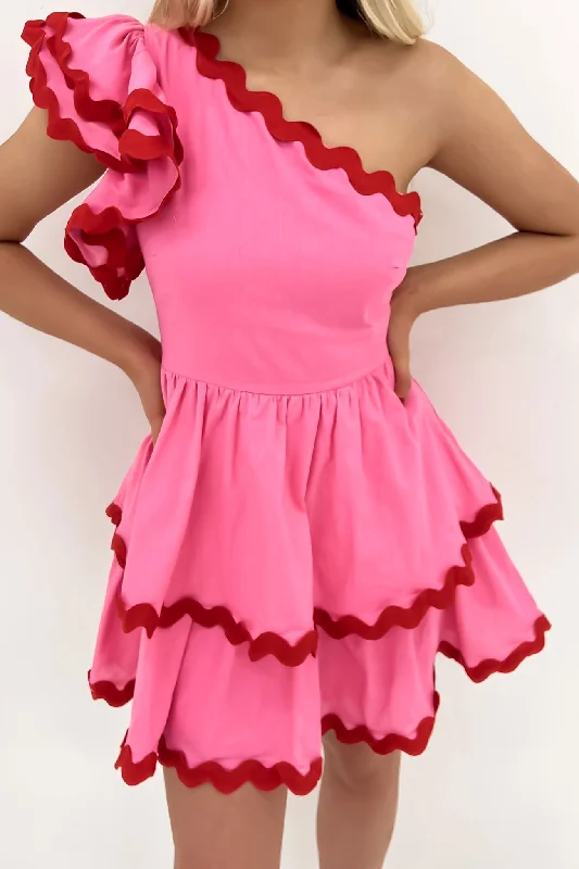 Xylah Mini Dress Pink Red Chic Tropical Mini Dress