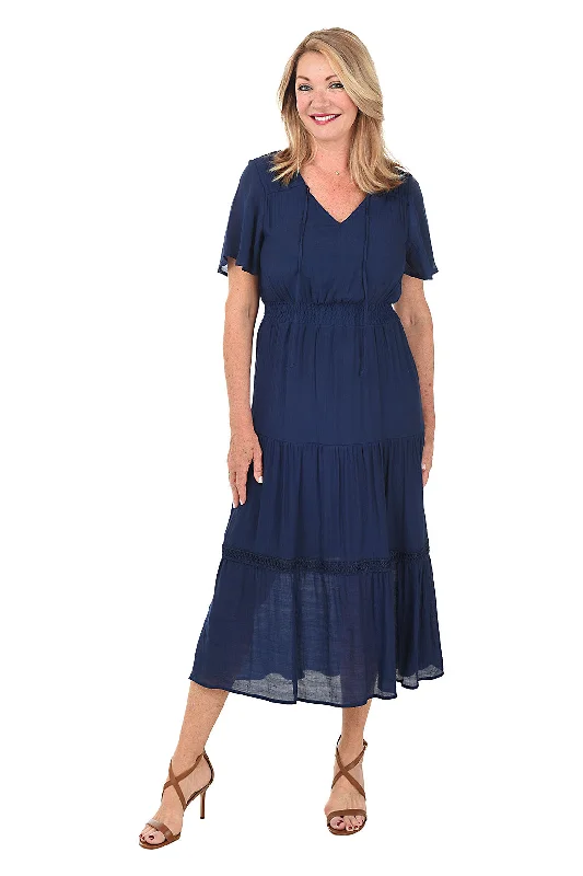 Flounce Sleeve Tiered Maxi Dress Comfortable Maxi Dress with Slits