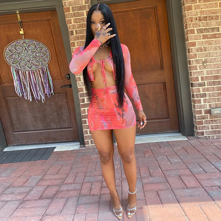 summer womens mesh 2 piece outfits crop top set tie dye two piece skirt set women clothing summer skirt style summer womens mesh 2 piece outfits crop top set tie dye two piece skirt set women clothing summer skirt style