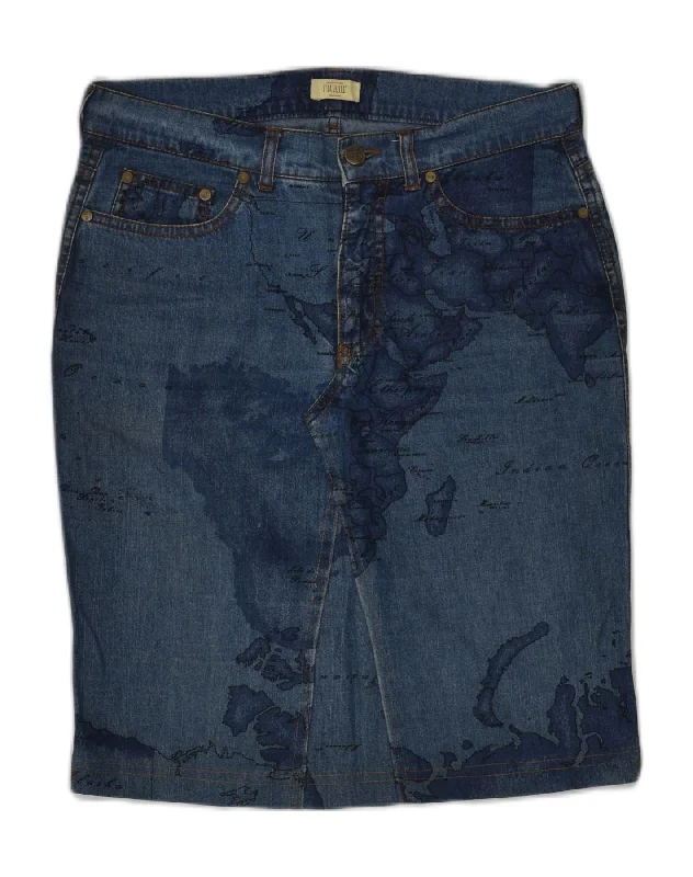 ALVIERO MARTINI Womens Graphic Denim Skirt W28 Medium Navy Blue Cotton velvet skirt glossy ALVIERO MARTINI Womens Graphic Denim Skirt W28 Medium Navy Blue Cotton velvet skirt glossy