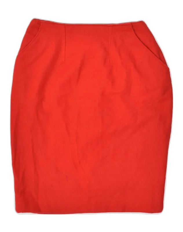 BENETTON Womens Pencil Skirt IT 42 Medium W24  Red Wool satin skirt smooth