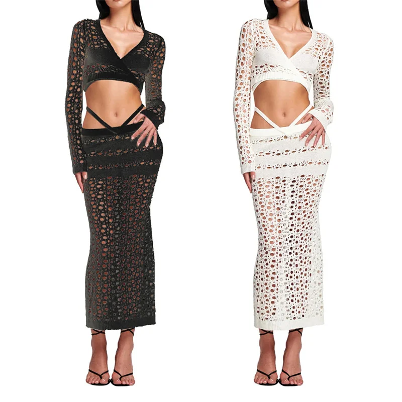 C0801TA9 Summer Trendy Sexy Hollow Out Bandage Crop Top Crochet 2 Piece Skirt Set Women Sehe Fashion ribbed skirt waist C0801TA9 Summer Trendy Sexy Hollow Out Bandage Crop Top Crochet 2 Piece Skirt Set Women Sehe Fashion ribbed skirt waist