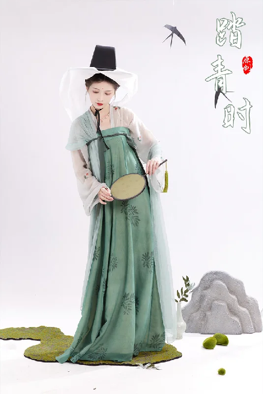 Chixia~Chinese Symbol. Spring Outing~Han Lolita Green Chest Length Skirt corduroy skirt cozy Chixia~Chinese Symbol. Spring Outing~Han Lolita Green Chest Length Skirt corduroy skirt cozy