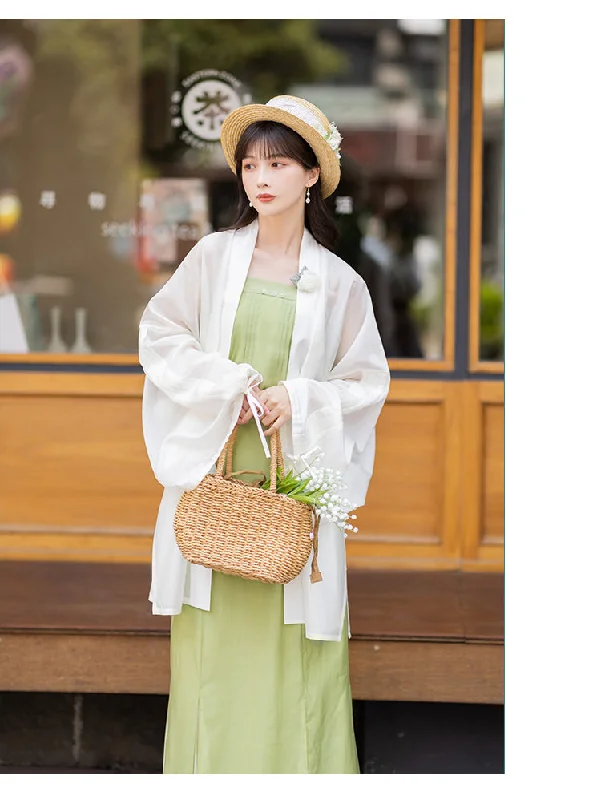 Chixia~Green Plum~Han Lolita Green-White Side Split Skirt Set lace skirt romantic