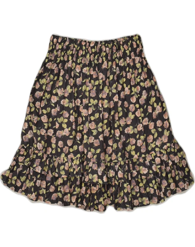 CREATION Womens Pleated Skirt UK 8 Small W24  Black Floral Viscose modal blend skirt