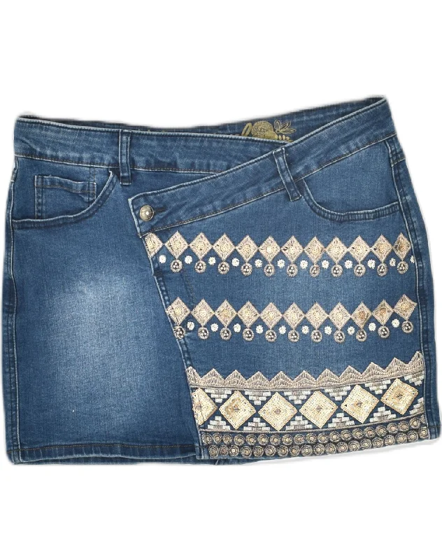 DESIGUAL Womens Denim Mini Skirt W32 Large Blue Cotton cashmere skirt soft