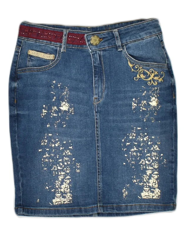 DESIGUAL Womens Denim Skirt EU 34 XS W26  Blue Spotted Cotton denim skirt stylish